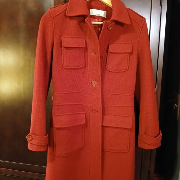 ELAM Red Wool Blend Long Peacoat 36 EU/XS US - Picture 2 of 11